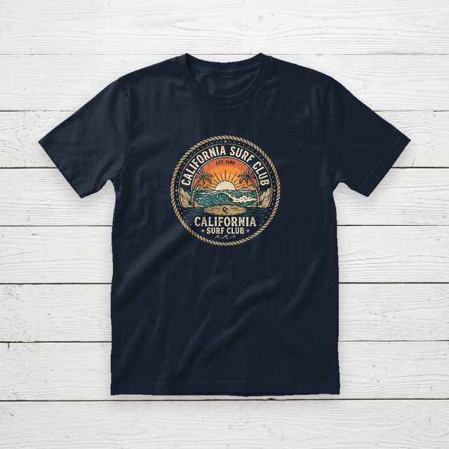 Surf club design on a navy crewneck t-shirt mockup
