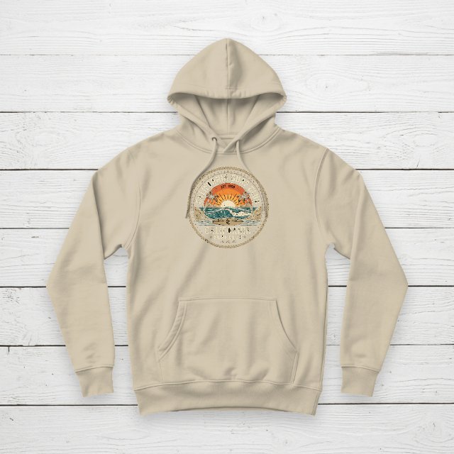 Surf club design on a sand beige hoodie mockup