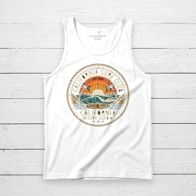 Surf club design on a white tank top mockup