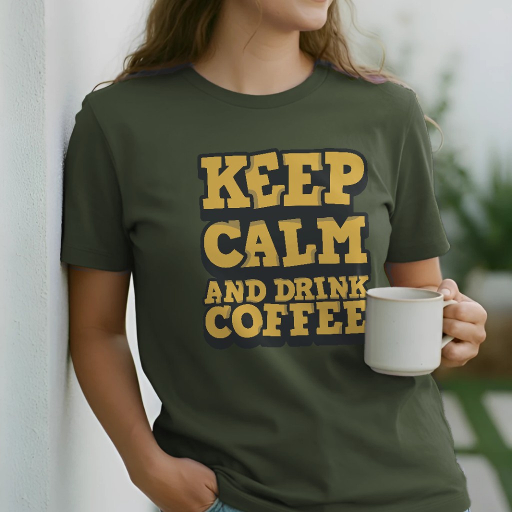 Keep Calm and Drink Coffee T-Shirt Mockup on Model
