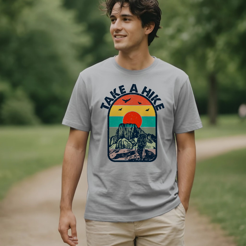 Take a Hike Retro T-Shirt Mockup on Model